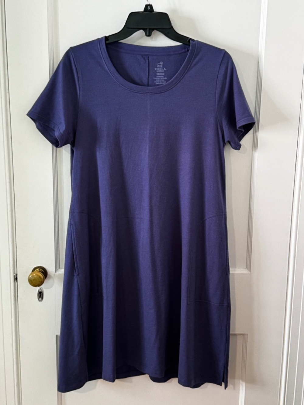 Woolx Merino Wool Short-sleeved "Georgie" swing dress in Blue Horizon, size M